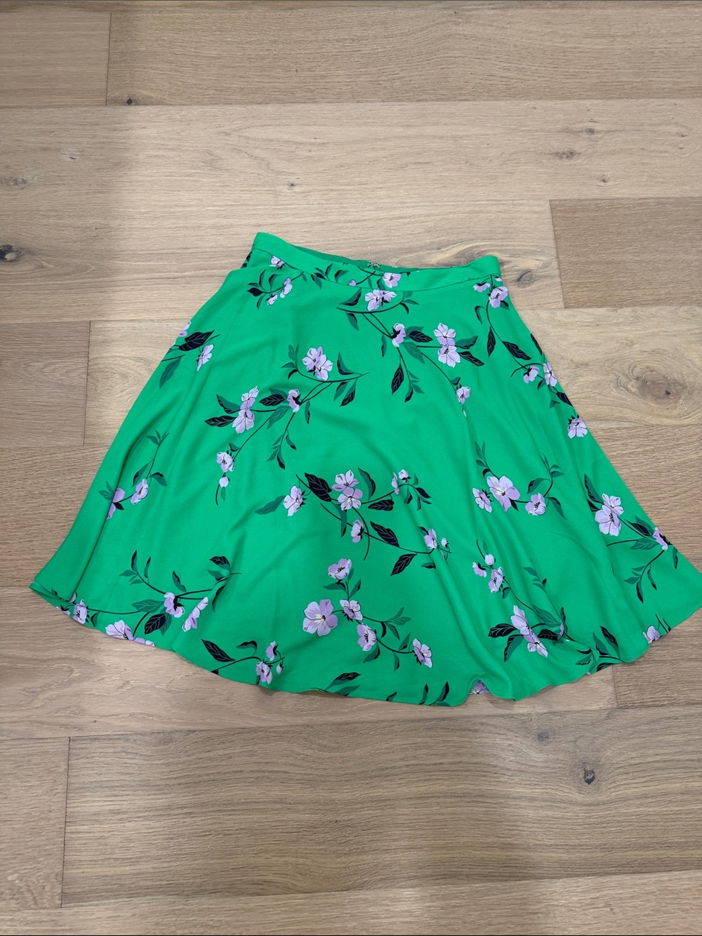 Ann Taylor Green Floral Skater Skirt with Pink Blossoms